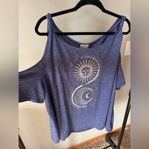 Women's Blue Cold Shoulder Top